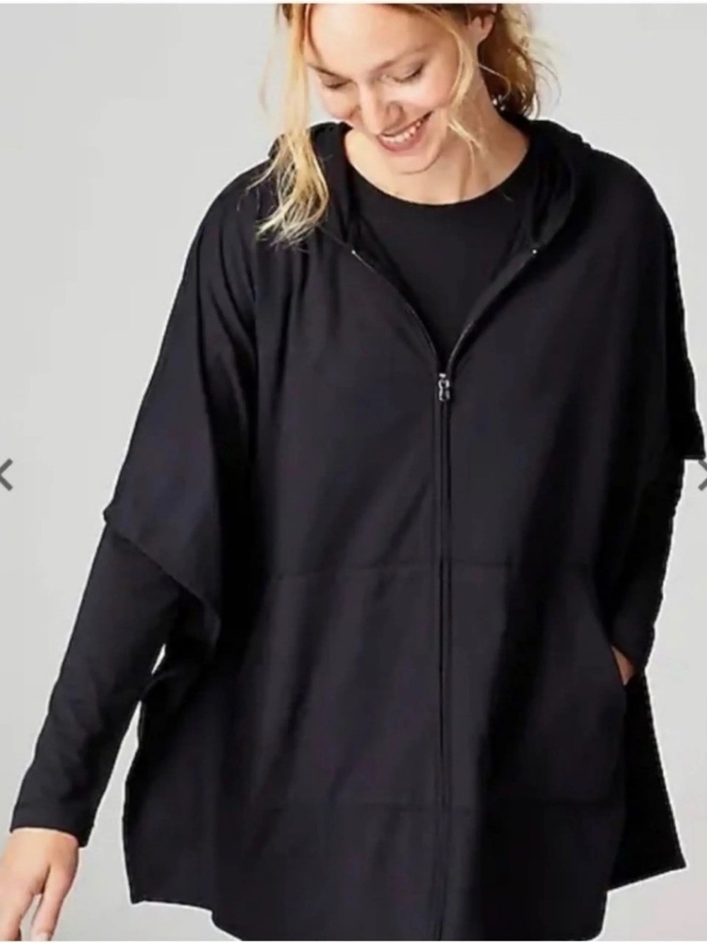J.Jill Fit Lagenlook Hooded Poncho Cape Full Zip Front Jacket M/L Athleisure
